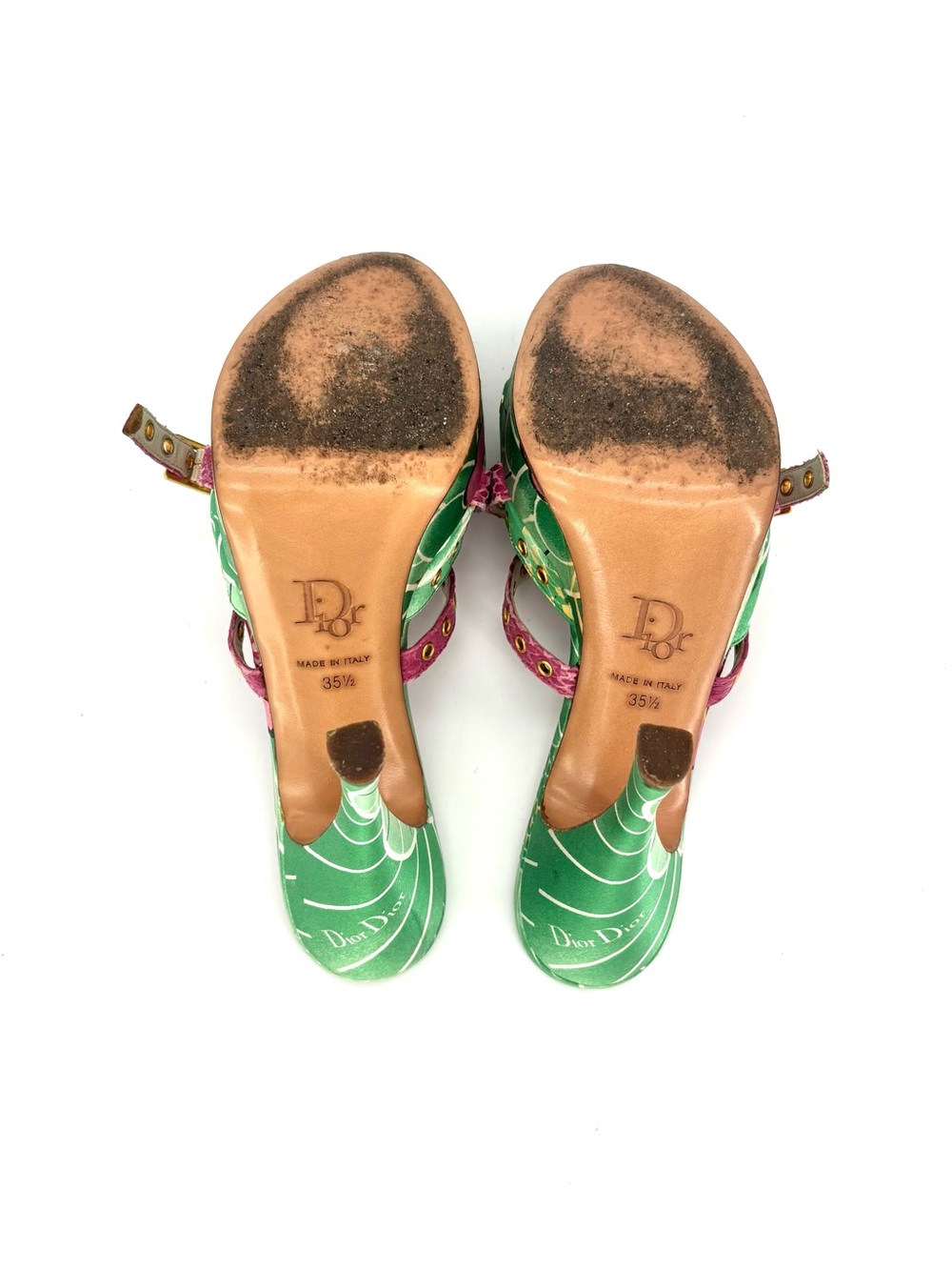 Dior John Galliano Vintage Koi Green Floral Print Platform Mules 35.5 - Picture 9 of 10